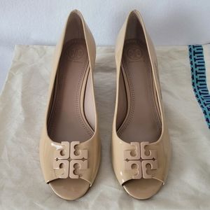 Tory Burch lowell peep toe wedge shoes